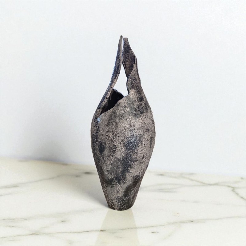 Jarrón Cerámica Artesanal Gris Escultural 45cm