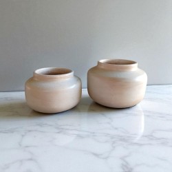 Set de 2 Centros Cerámica Artesanal Beige Redondeado