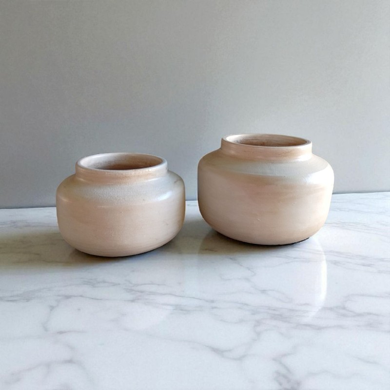 Set de 2 Centros Cerámica Artesanal Beige Redondeado