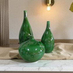 Set de 3 Jarrones Cerámica Artesanal Verde Esmaltado