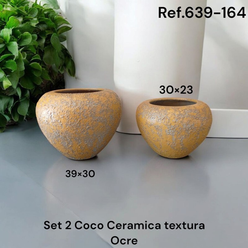 Set de 2 Macetas Cerámica Artesanal Ocre Texturizada