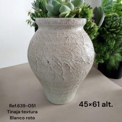Tinaja Cerámica Artesanal Textura Blanco Roto 41x61cm