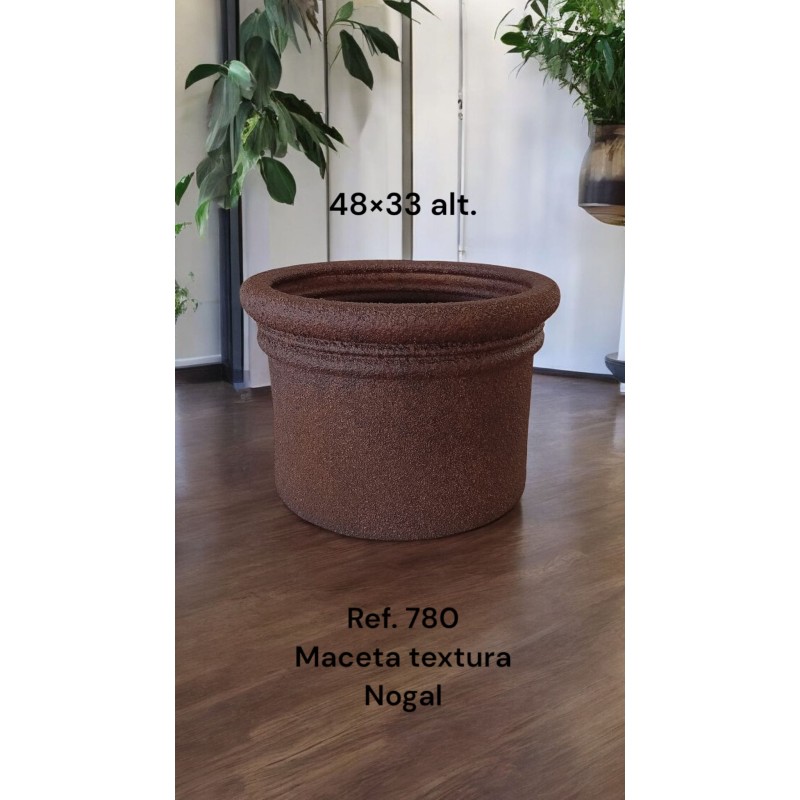Maceta Cerámica Artesanal Redonda Textura Nogal