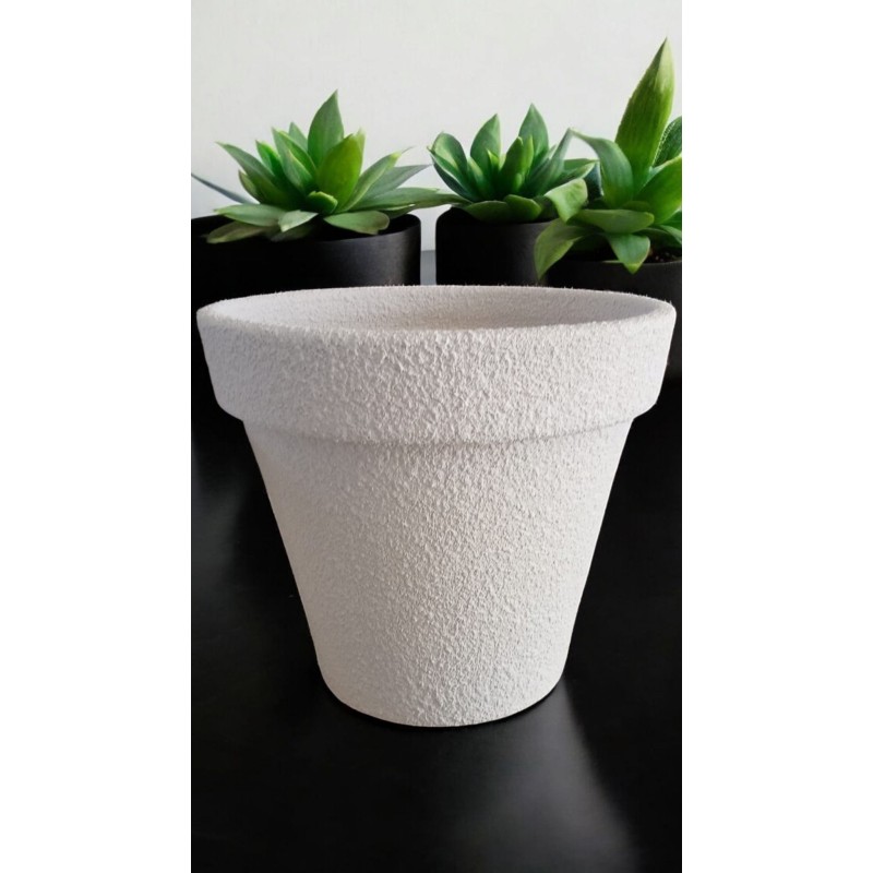 Maceta Cerámica Artesanal Cónica Blanca Texturizada