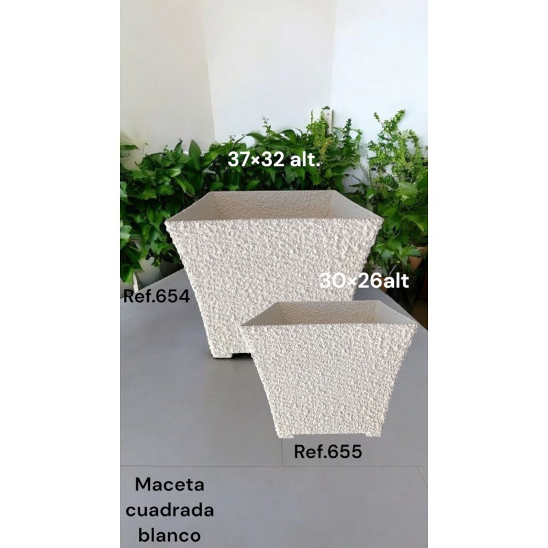 Maceta Cerámica Artesanal Cuadrada Blanca Granulada