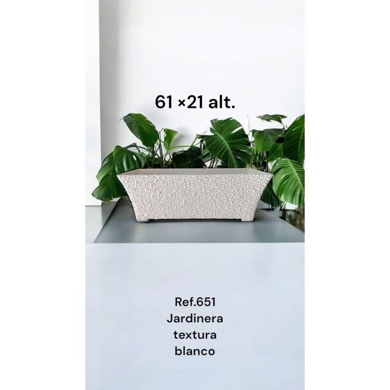Jardinera Cerámica Artesanal Rectangular Blanca Texturizada