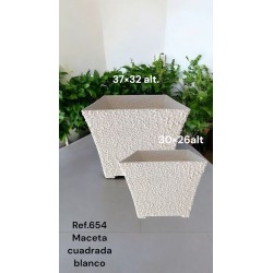 Maceta Cerámica Artesanal Cuadrada Blanca Granulada