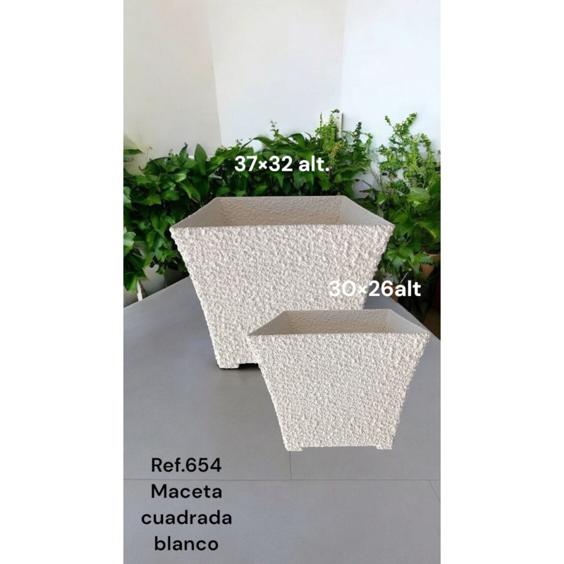 Maceta Cerámica Artesanal Cuadrada Blanca Granulada