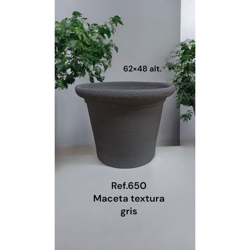 Maceta Cerámica Artesanal Redonda Gris Texturizada