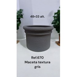 Maceta Cerámica Artesanal Redonda Gris Relieves