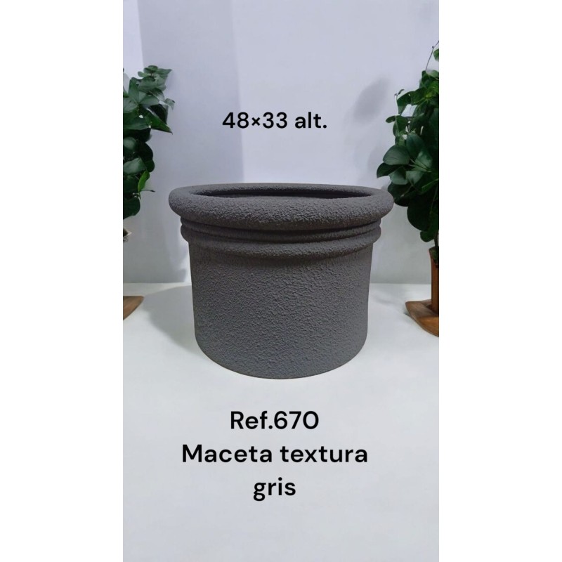 Maceta Cerámica Artesanal Redonda Gris Relieves