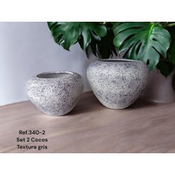 Maceta Coco Cerámica Artesanal Jardín Textura Gris Granulada