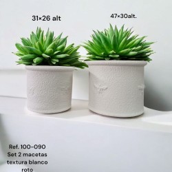 Maceta Cerámica Artesanal Cilíndrica Blanco Roto Texturizada