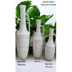Jarrón Cerámica Artesanal Asa Textura Crema Granulada