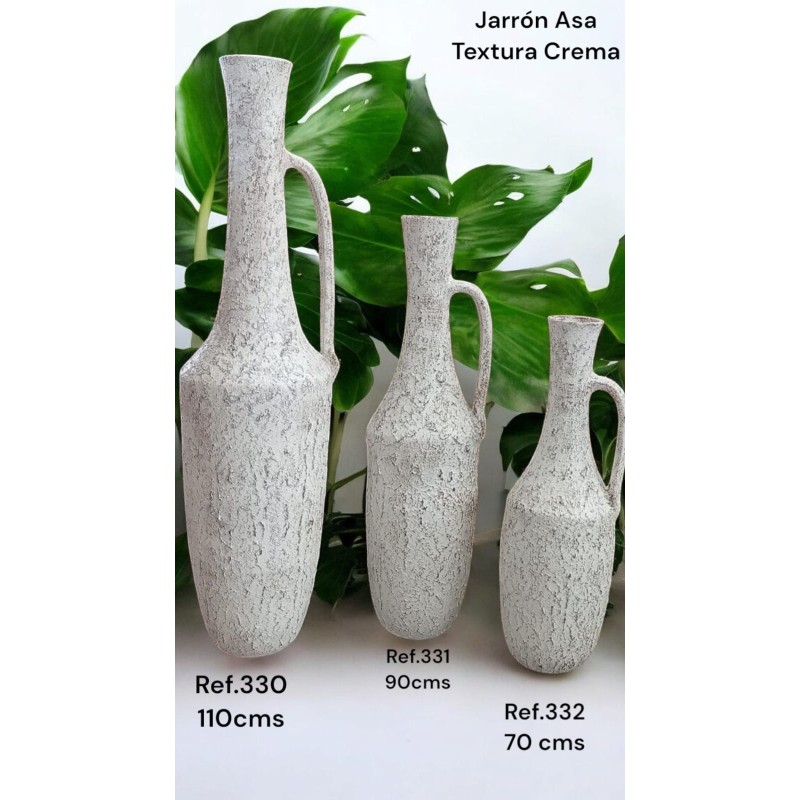 Jarrón Cerámica Artesanal Asa Textura Crema Granulada