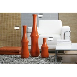 Jarrón Cerámica Artesanal Bambú Naranja Brillante