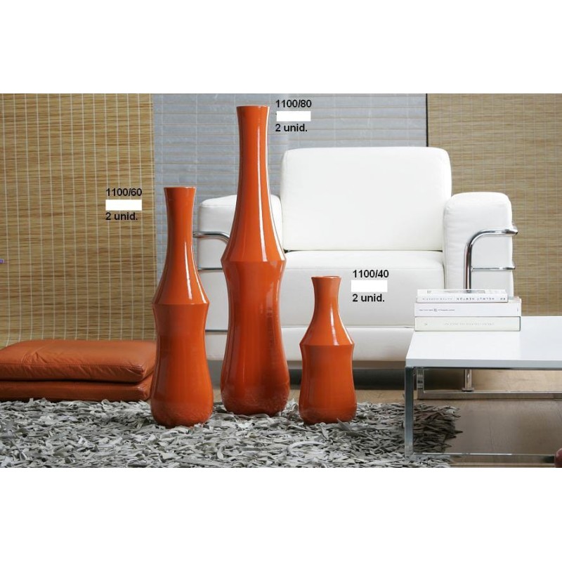 Jarrón Cerámica Artesanal Bambú Naranja Brillante