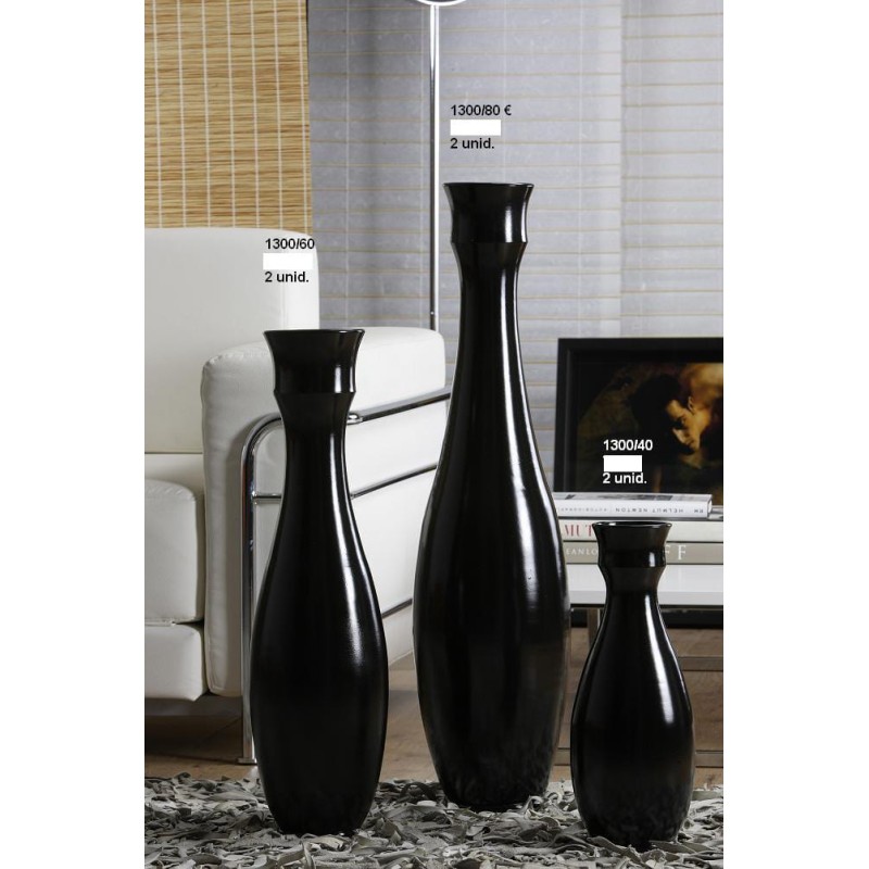 Jarrón Cerámica Artesanal Botella Negro Brillante