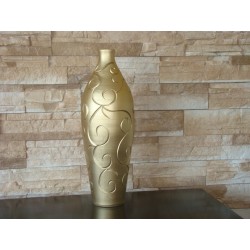 Jarrón Cerámica Artesanal Botella Dorado Espirales Relieve