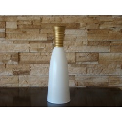 Jarrón Cerámica Artesanal Cónico Bicolor Blanco Dorado