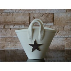 Jarrón Cerámica Artesanal Tipo Bolso Blanco Estrella