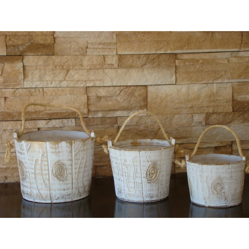 Cubo Decorativo Cerámica Artesanal Madera Blanco