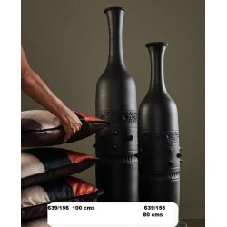 Jarrón Cerámica Artesanal Botella Negro Decoración Tribal