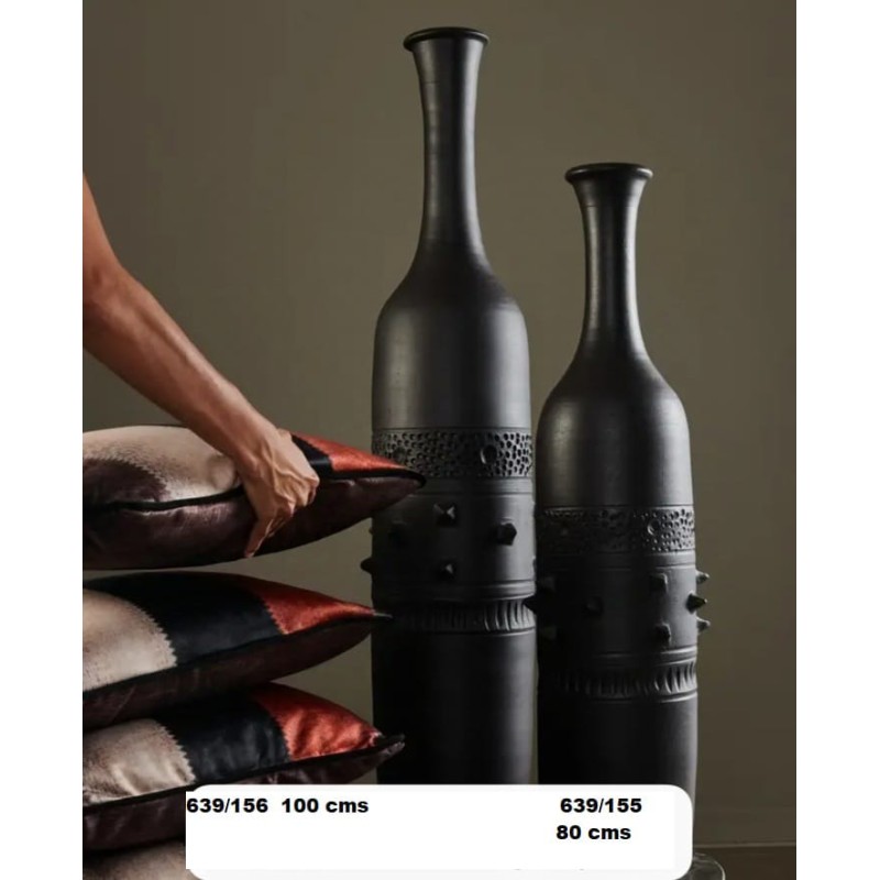 Jarrón Cerámica Artesanal Botella Negro Decoración Tribal