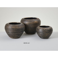 Jarrón Cerámica Artesanal Esférico Negro Relieves Dorados