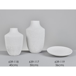 Jarrón Cerámica Artesanal Ánfora Blanco Relieves Texturizados