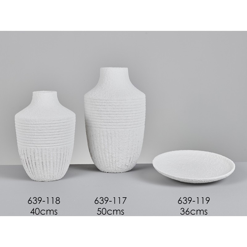 Jarrón Cerámica Artesanal Ánfora Blanco Relieves Texturizados