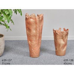 Jarrón Cerámica Artesanal Cilíndrico Cobre Texturizado