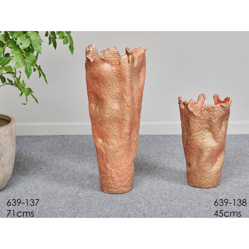 Jarrón Cerámica Artesanal Cilíndrico Cobre Texturizado