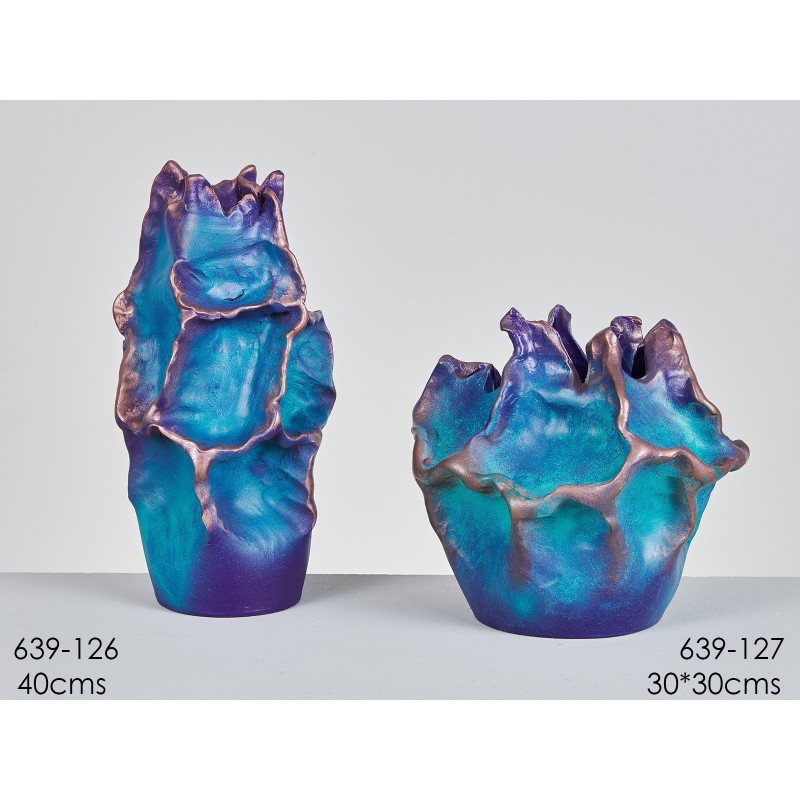 Jarrón Cerámica Artesanal Orgánico Azul Turquesa Efecto Lava