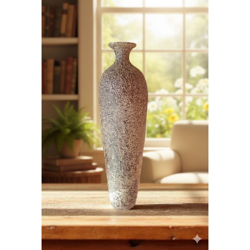 Jarrón Cerámica Artesanal Estilizado Blanco Texturizado