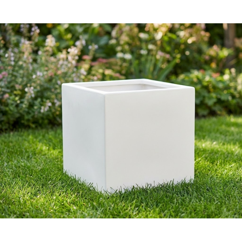 Macetero Cerámica Blanco Cuadrado