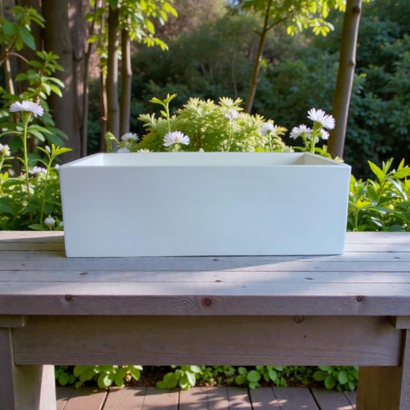 Jardinera Cerámica Rectangular Blanca