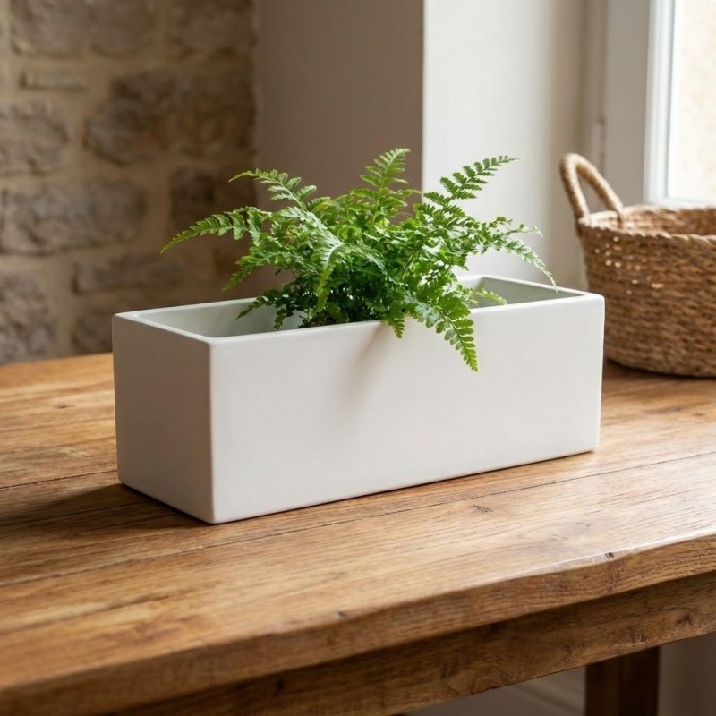 Jardinera Cerámica Rectangular Blanca