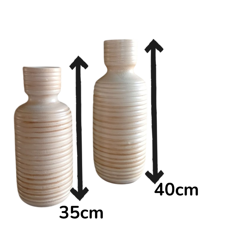 Set de 2 Jarrones Cerámica Artesanal Botella Acanalado 40 y 35cm