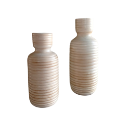 Set de 2 Jarrones Cerámica Artesanal Botella Acanalado 40 y 35cm