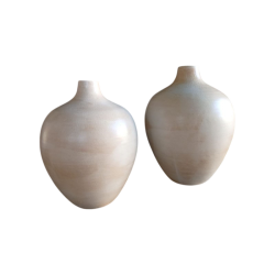 Set de 2 Jarrones Cerámica Artesanal Esférico Cuello Estrecho